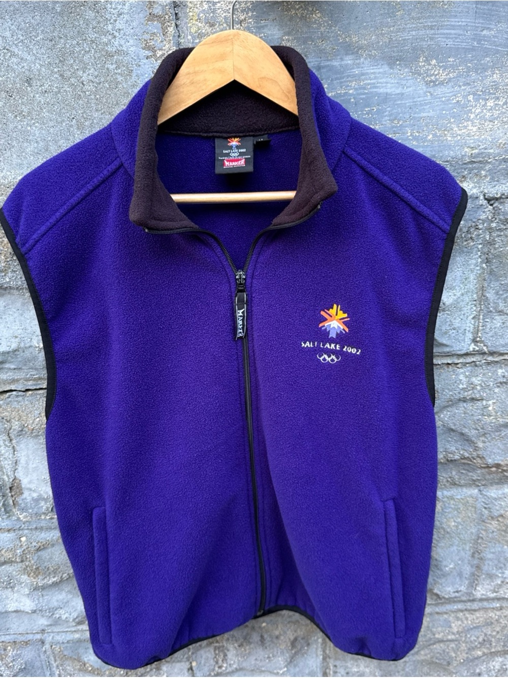 Vintage Salt Lake 2002 Olympics Mens Medium Purple Fleece Vest Ski Snowboard y2k